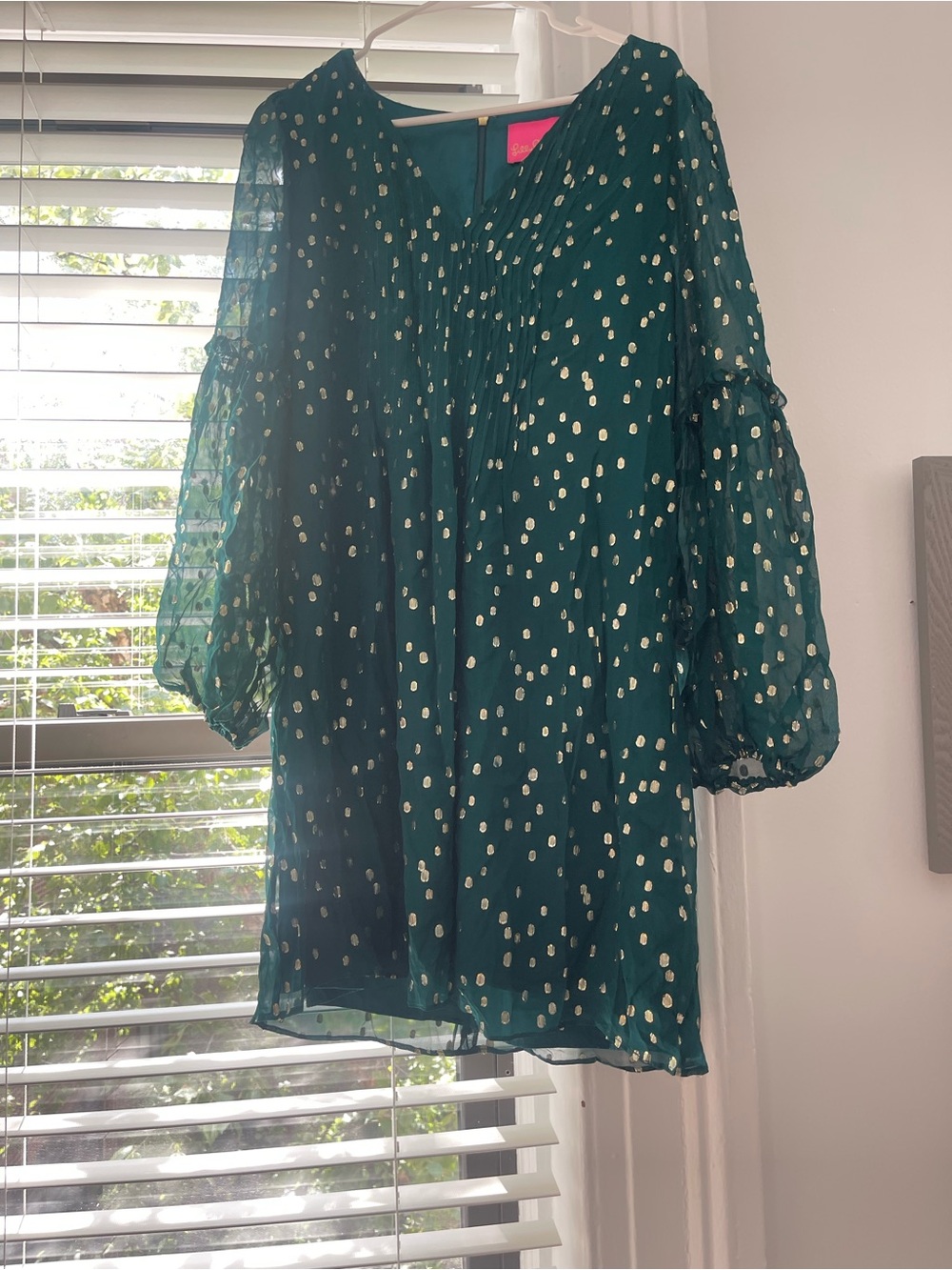 Lilly Pulitzer Teal Dress with Gold Dot Print Long Sleeve